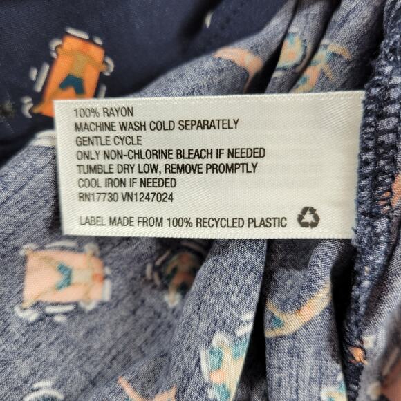 Goodfellow Mens Button Up Shirt Size XXL Navy Swimmer Graphic Rayon Short Sleeve - Picture 4 of 12